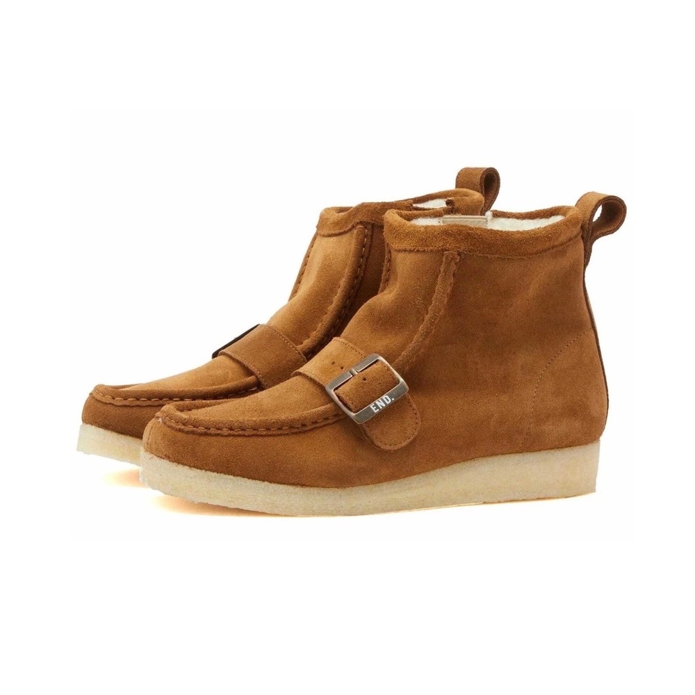 Clarks Originals x END. x BEAMS Shearling Wallabee Boots Brown Suede Mens 11